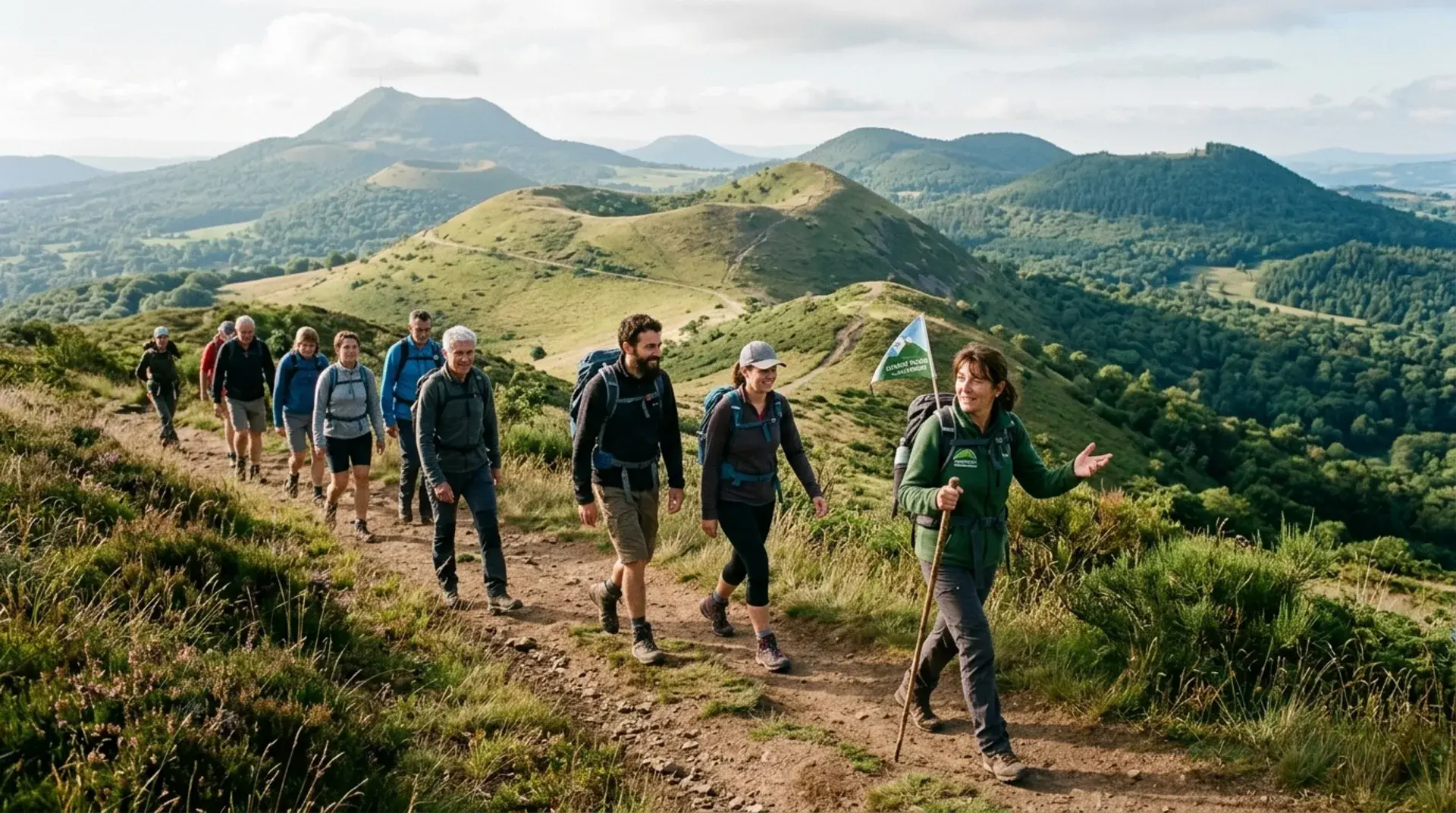Randonneurs de Gannat Rando cheminant sur les sentiers des coteaux d'Auvergne